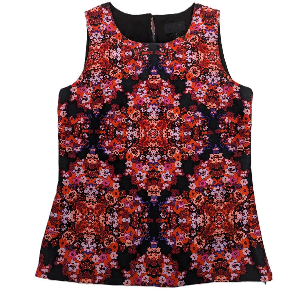 J CREW Collection Blouse Top Berry Bouquet Red Pink Purple Floral Silk Cotton 0